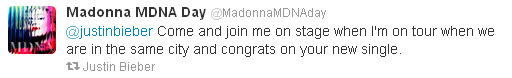 Мадонна пригласила Джастина Бибера в тур MDNA