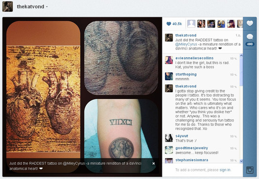 Майли Сайрус сделала новую татуировку с сердцами